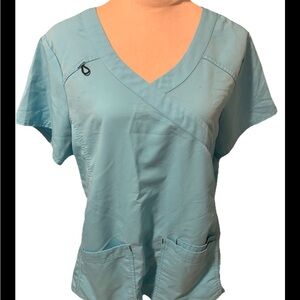 Scrubstar Scrub Top Turquoise V Neck Large